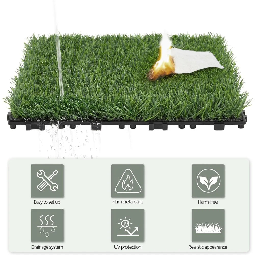 12 "x 12" artificial grass, grass tile interlocking self draining grass, fake grass, grass mat, outdoor, decoration, 27 pieces