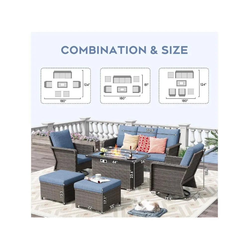 Modern 6-Piece Outdoor Patio Furniture Set with Fire Pit