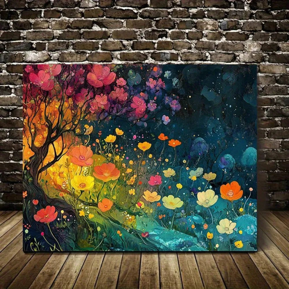 Floral And Tree Landscape Wall Art Print For Home Decor