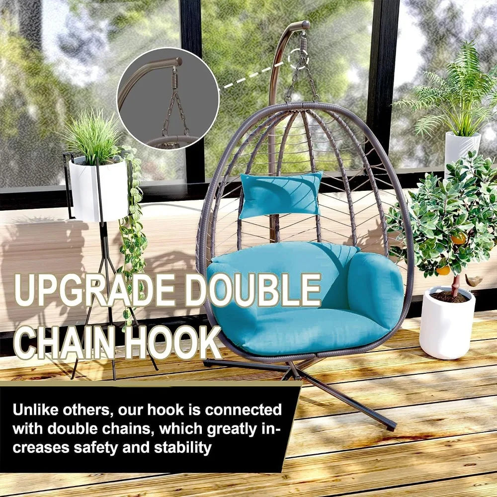 Outdoor Hanging Egg Chair with Stand,Indoor Swinging Chair Patio Wicker Hammock Egg Chair with Thicken Padded Cushions