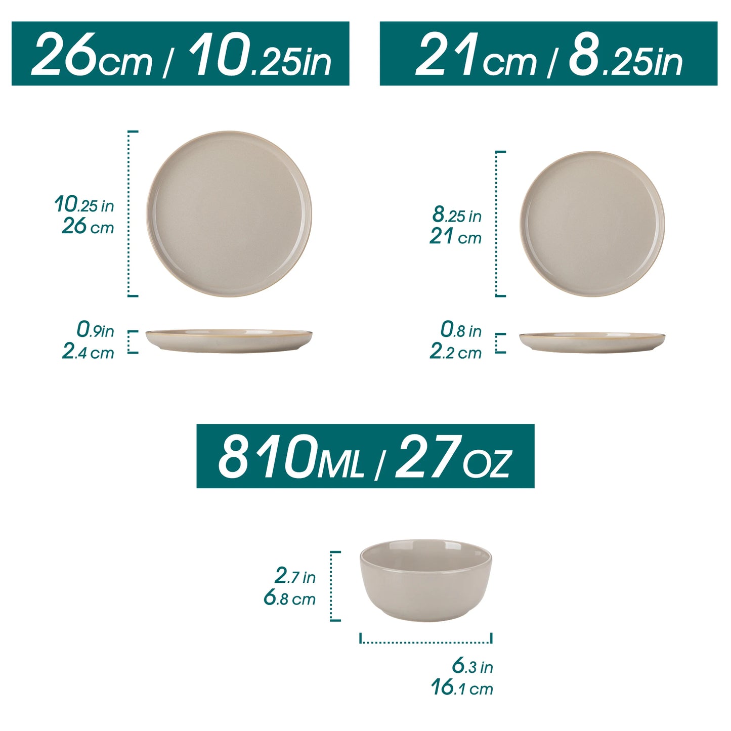 vancasso 12/16/18/24 Piece Light-Grey Reactive Glaze Stoneware Plates Set Dinnerware Sets with 4/6 pcs Dinner Plate/Dessert/Bowl