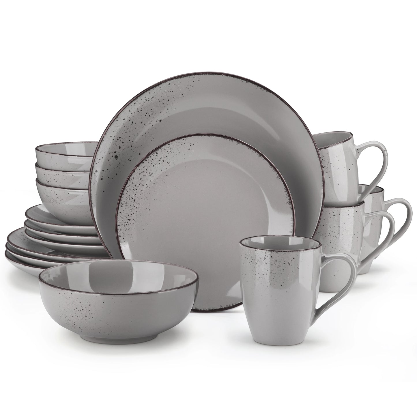 Vancasso Navia Grey 16/32/48-Piece Ceramic Stoneware Dinnerware Set with Dinner Plate,Dessert Plate,800ml Bowl,Mug Tableware Set