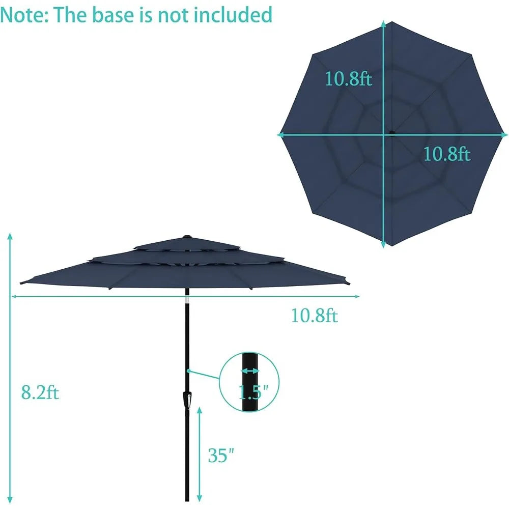 11ft Outdoor Patio Umbrellas for Outside, 3 Tier Vented Market Table Umbrella Windproof for Backyard, Deck, Garden