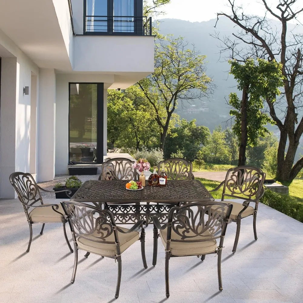 Modern Cast Aluminum Outdoor Dining Table for Six