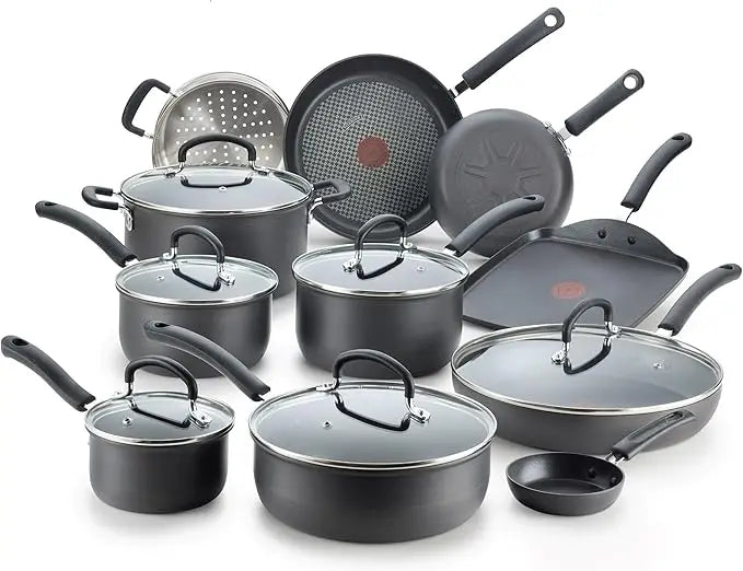 T-fal Ultimate Hard Anodized Nonstick Cookware Set 17 Piece,Oven Broiler Safe 400F,Lid Safe 350F,Kitchen Cooking Set w/ Fry Pans