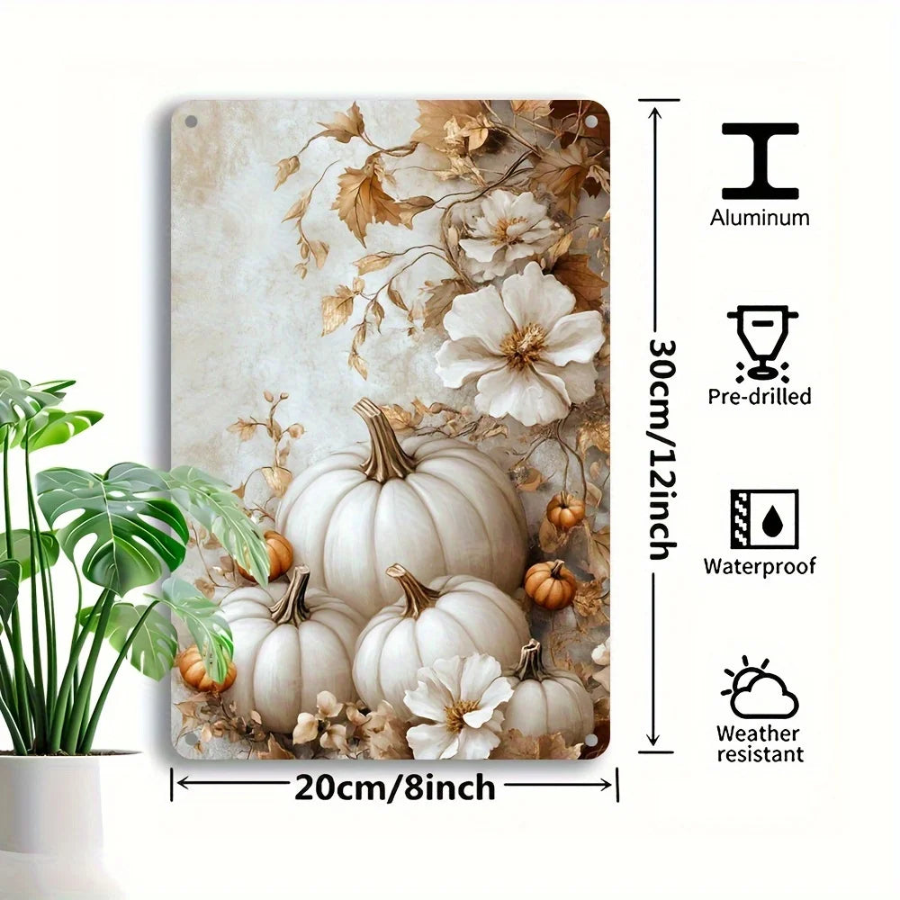 Charming Pumpkin Floral Metal Sign For Thanksgiving Decor