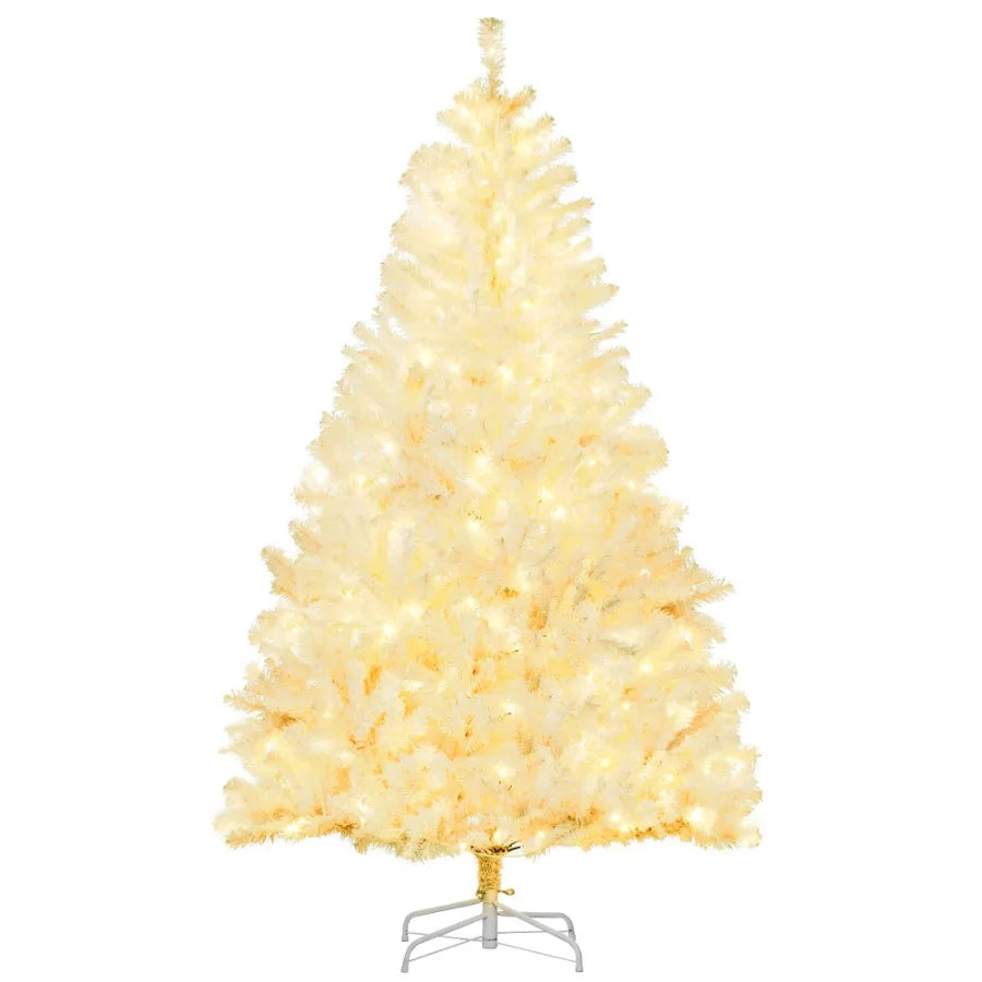 6 ft Tall Prelit Artificial Christmas Tree Holiday Dr with 638 Branches 220 Warm White LED Lights Auto Open White
