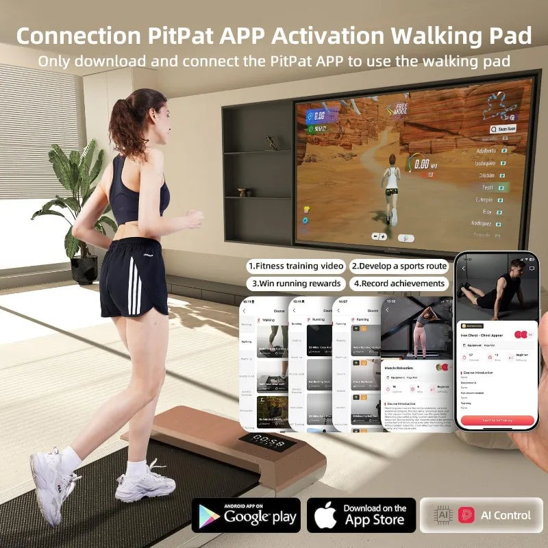 DeerRun Walking Pad, Smart Under Desk Treadmill, 2.2HP Small Quiet Portable Treadmill, APP & Remote Control, Knee-Protective