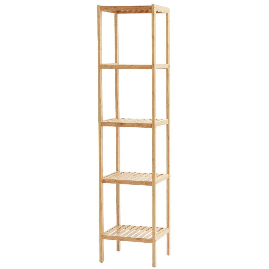 Corner Standing Bookshelf 5Tier Bamboo Ladder Narrow Shelf Plant Stand
