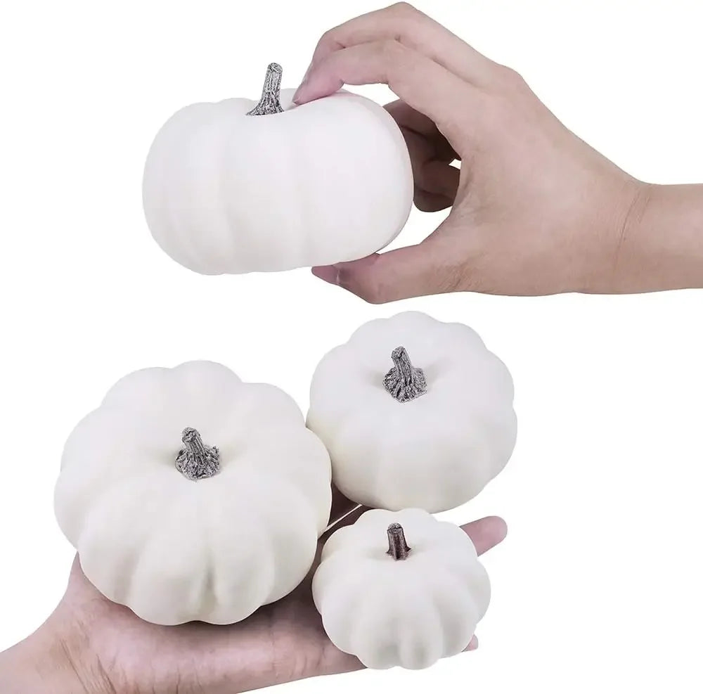 12Pcs White Artificial Pumpkins Assorted Bulk Table Decor Lifelike for All Hallows Day Fall Harvest Party Thanksgiving