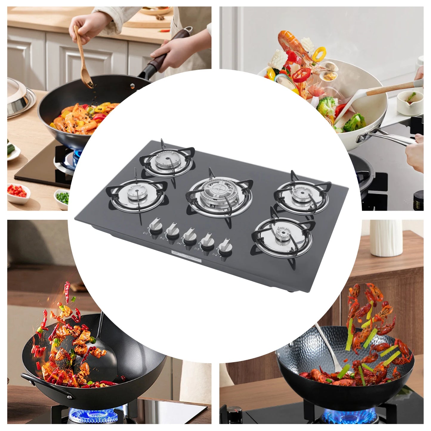 Five Burner Built In Gas Cooktop With High Power Burners
