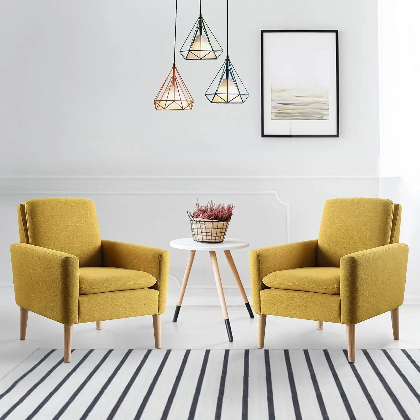 Accent Chair Set of 2 Living Room Mid-Century Modern Chair, Upholstered Fabric Comfy Club Armchair Pair of Leisure Sofa