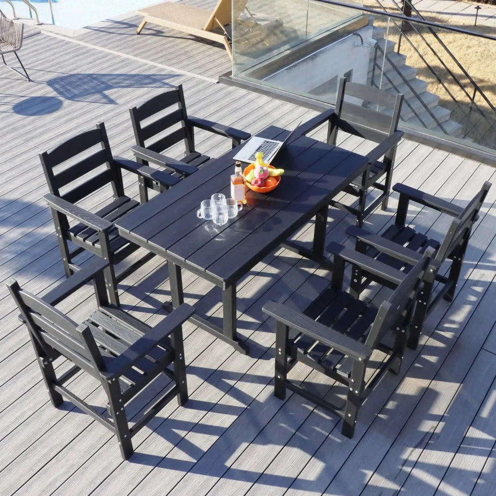 7 Piece HDPE Patio Outdoor Furniture Set for 6, Dining Table and Chairs,51'' Outdoor Dining Table , Outdoor Dining Set