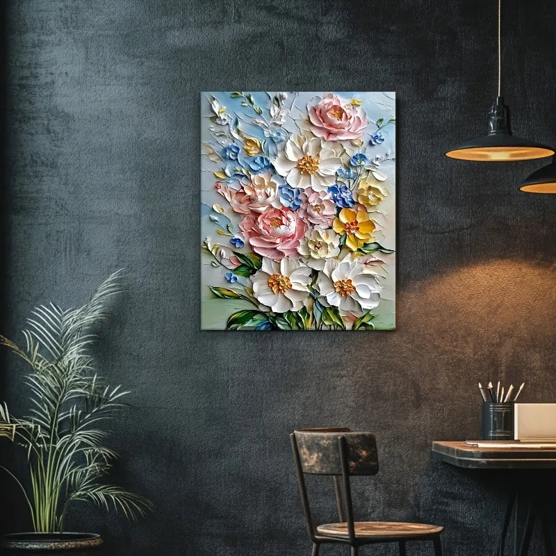 12x16 Framed Vibrant 3D Floral Canvas Art Wood Frame