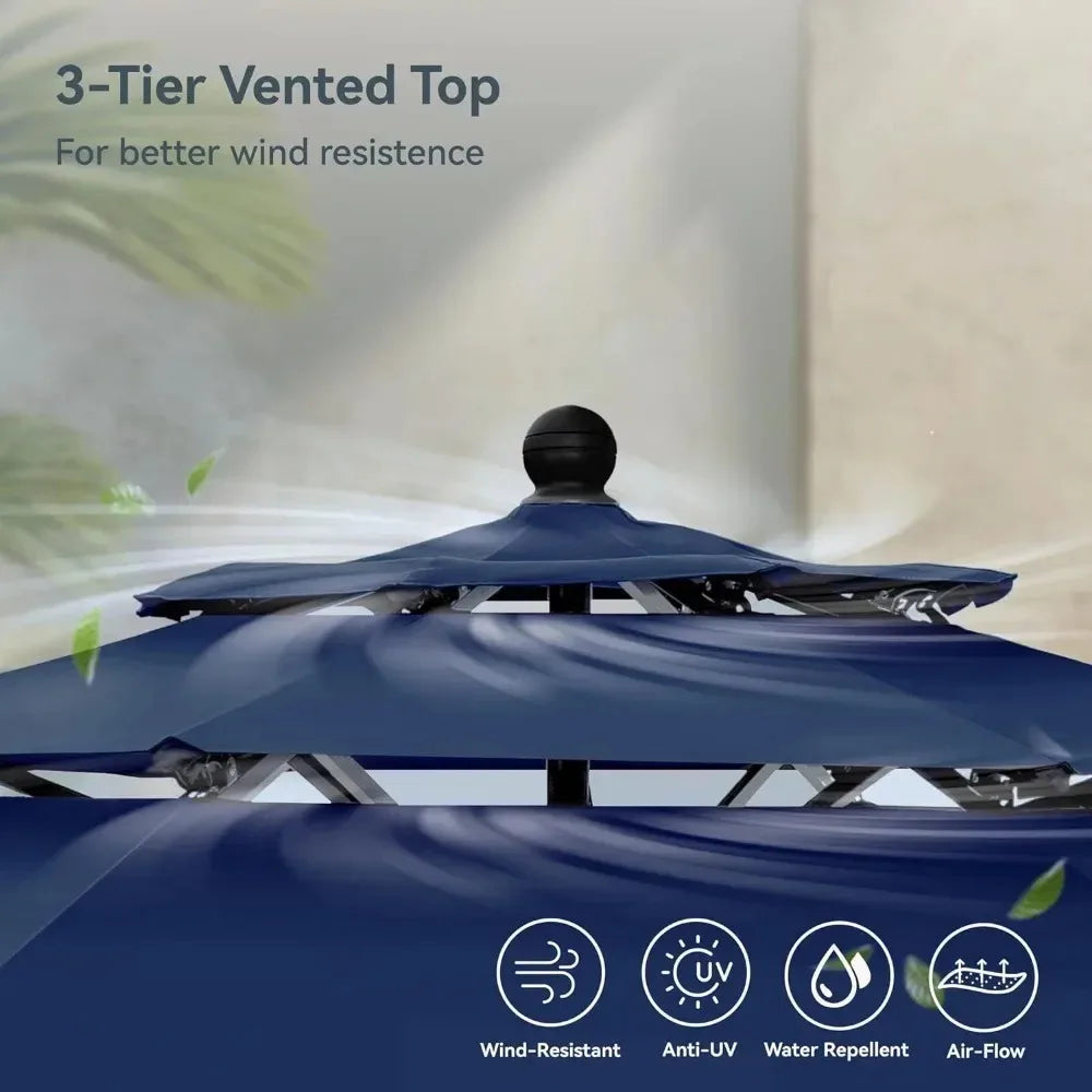 11ft Outdoor Patio Umbrellas for Outside, 3 Tier Vented Market Table Umbrella Windproof for Backyard, Deck, Garden