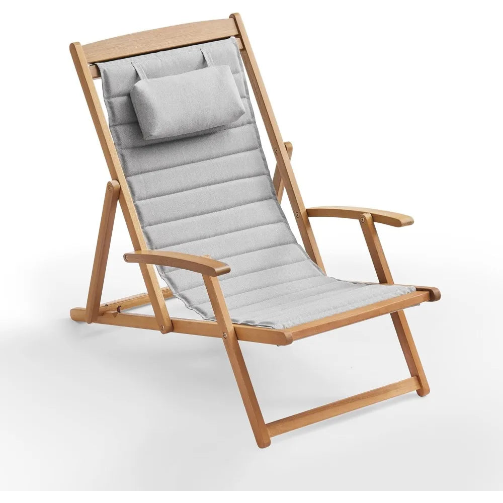 Folding Deck Chair - Sustainable Eucalyptus Frame & Heavy 230g Polyester Fabric | Adjustable Sun Lounger for Poolside