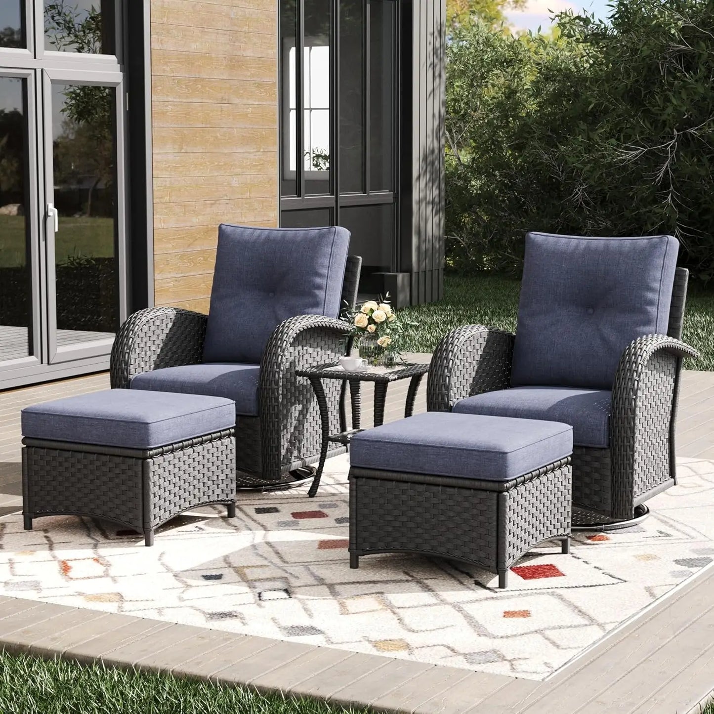 Outdoor Patio Furniture Sets 6 Pieces Wicker Swivel Rocker Chairs and Sofa Sets with Coffee Table for Backyard Deck