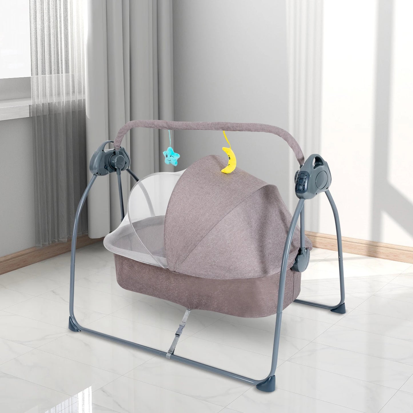 Electric Music Baby Cradle Swing Stand Crib Auto Rocking Chair Bed w/h 5 Speed Remote Control Infant Musical Sleeping Basket