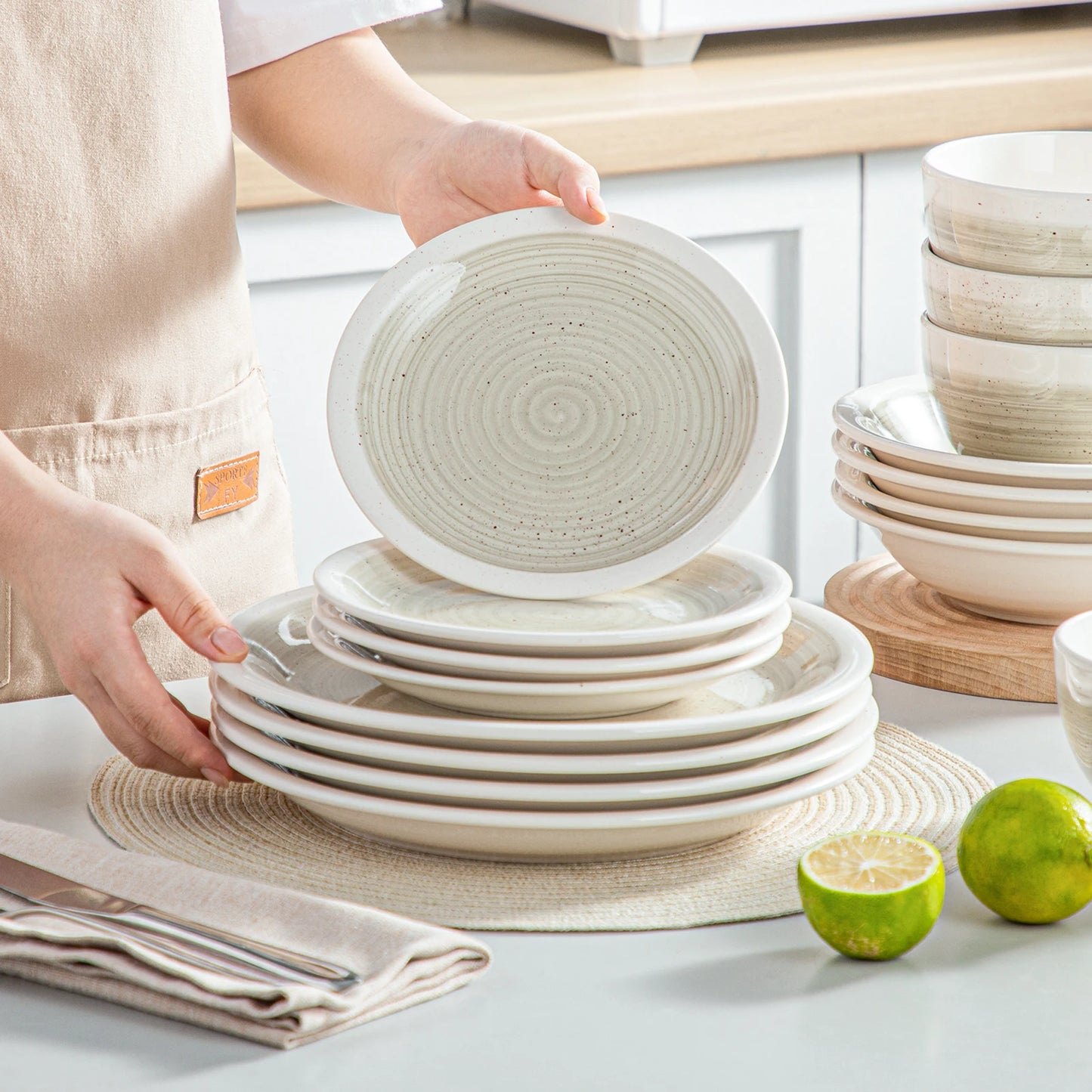 VANCASSO ORI 16/32 Piece Stoneware Tableware Set with Dinner/Dessert Plate Cereal/Pasta Bowl for 4/8 person 4 color Optional