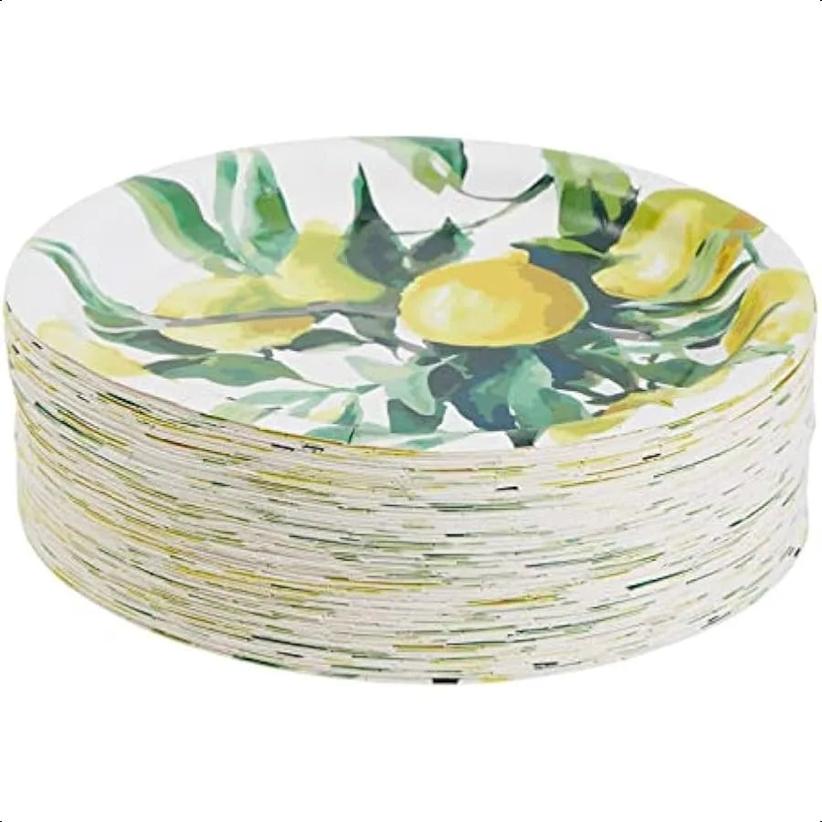 80Pack Disposable Lemon Paper Plates for Birthday Party Decorations Bridal and Baby Showers 9 in