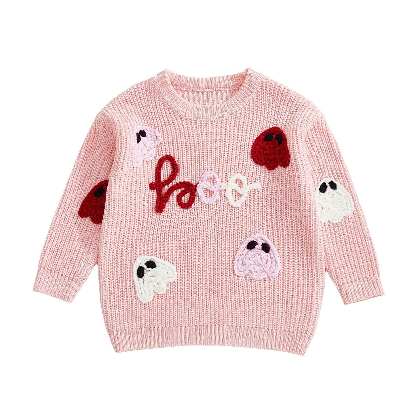 Spooky Halloween Sweater with Pumpkins and Bats Knitted Long Sleeve Crew Neck Pullover for Kids Boy Girl