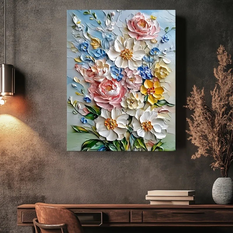 12x16 Framed Vibrant 3D Floral Canvas Art Wood Frame