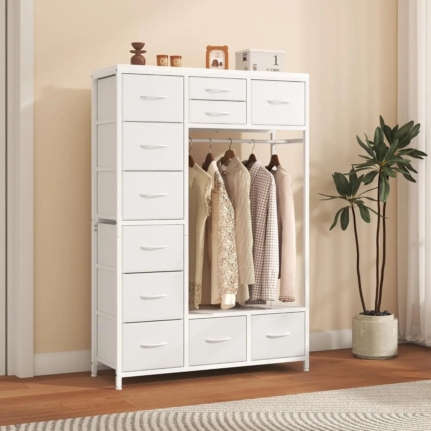 54.6 Tall 2 in 1 Dresser with Hanging Rack 11 Drawers Bedroom Dresser for Closet TV Stand Dresser with Clothes Rack Kids Dre