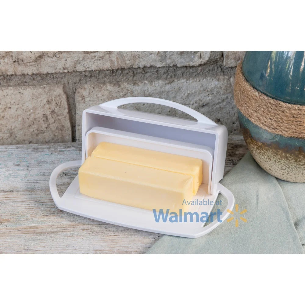 Butter Dish with Flip Top Lid Shatterproof Dishwasher Safe Holds Two Sticks Ideal Kitchen Counter Storage Durable Butter