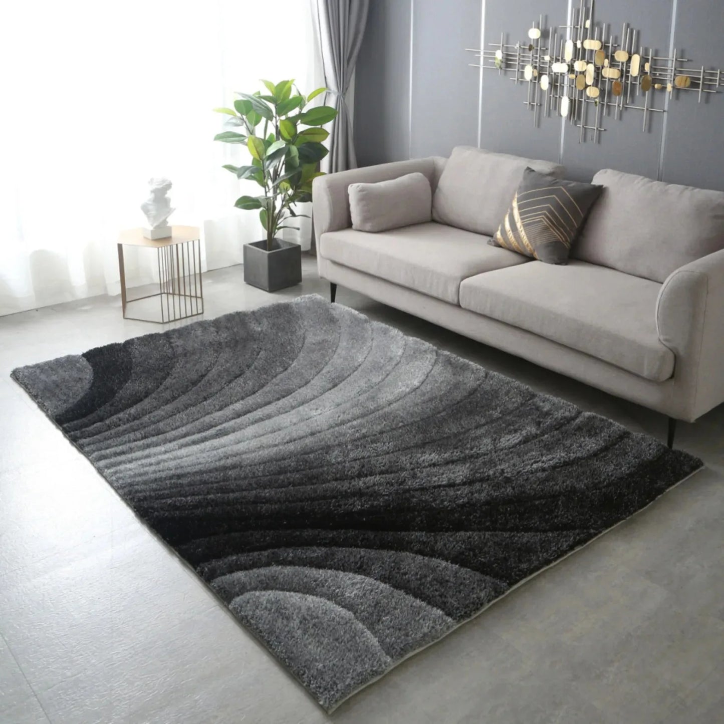 "3D Shaggy" Hand Tufted Area Rug - 2 x 3Ft Rugs for Bedroom, Grey Fluffy Soft Carpet for Living Room & Nursery
