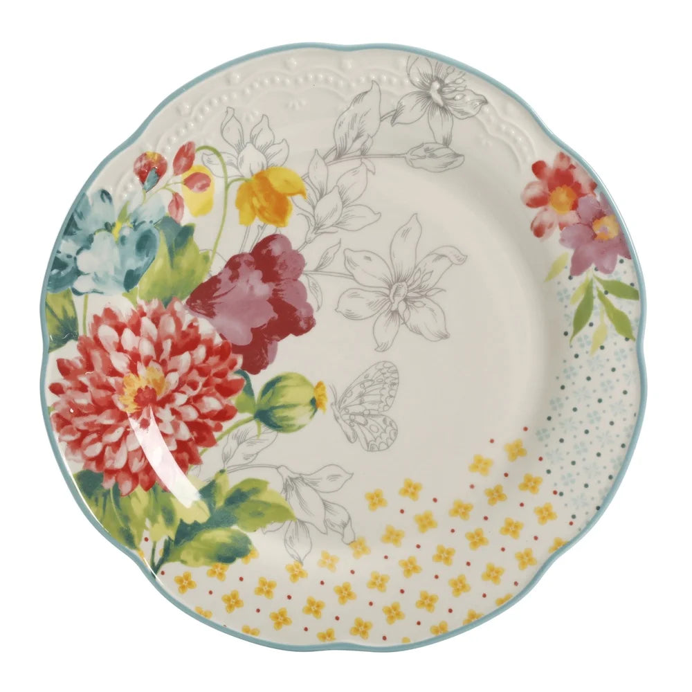 Blooming Bouquet 12-Piece Dinnerware Set Stoneware Plates Bowls Dishwasher Safe Floral Pattern Everyday Dining Table Setting