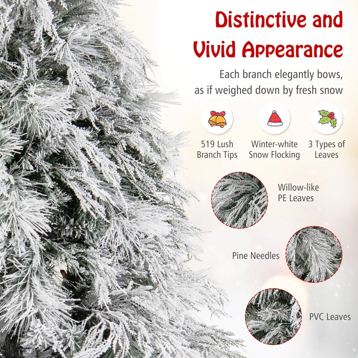 6 FT Pre-Lit Artificial Christmas Tree w/ 519 PVC & Pine Needles & PE Tips