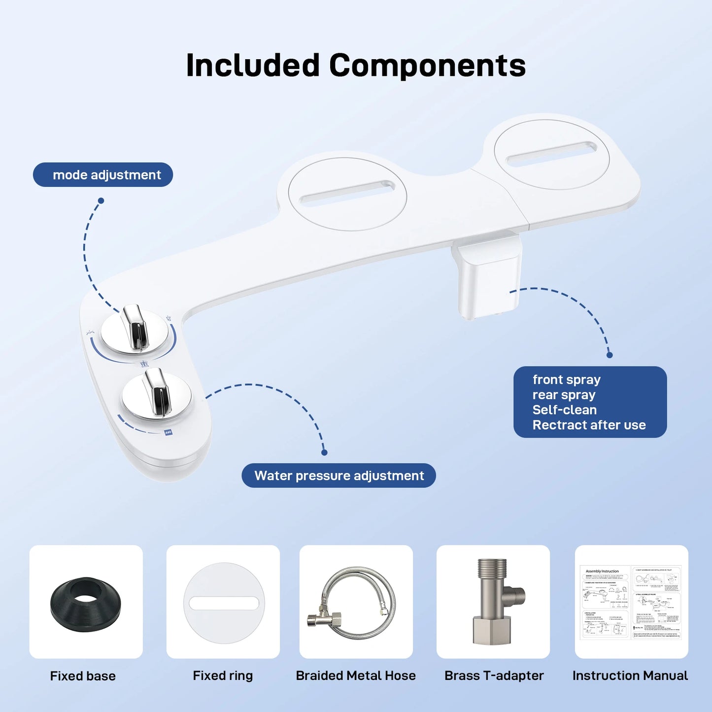 Non Electric Bidet With Adjustable Pressure Dual Nozzles