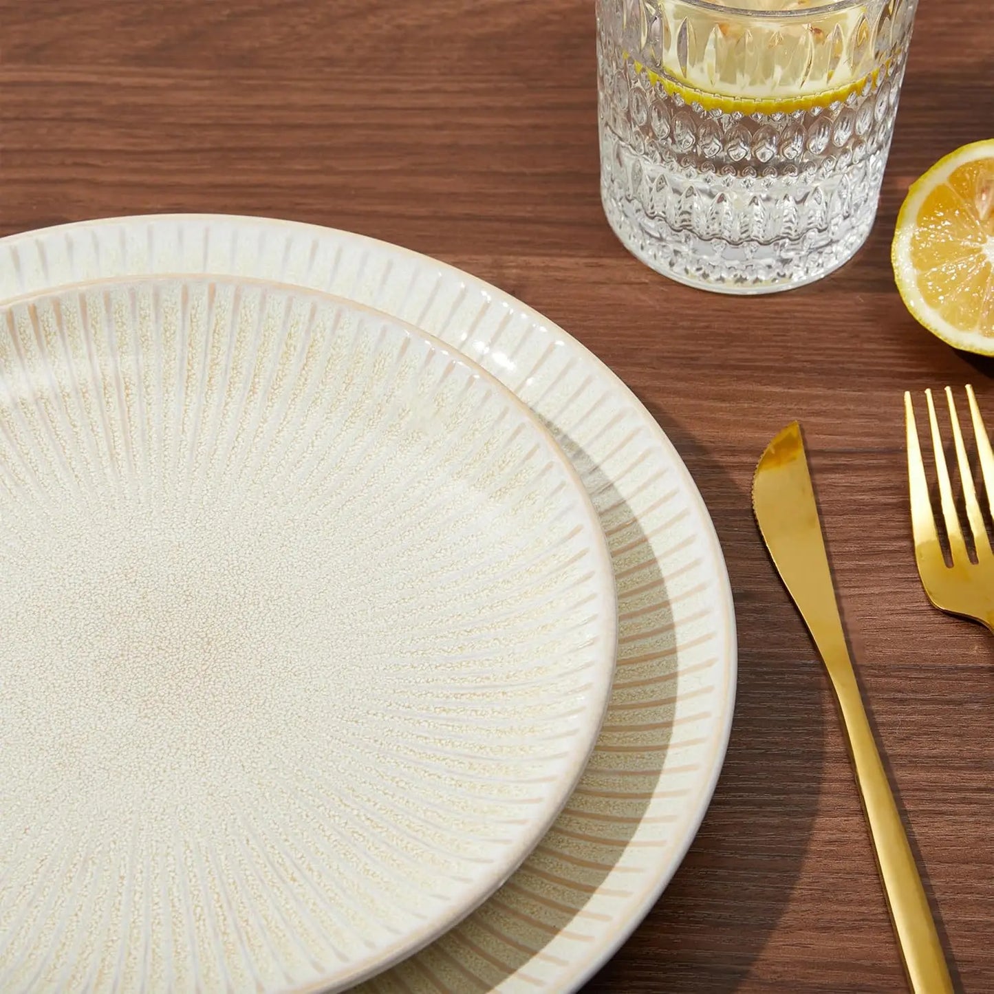 Ceramic Dinnerware Sets for 4, 12 Pieces Embossed Stoneware Plates and Bowls Sets, Scratch Resistant Dish Sets, Distinctive Gran