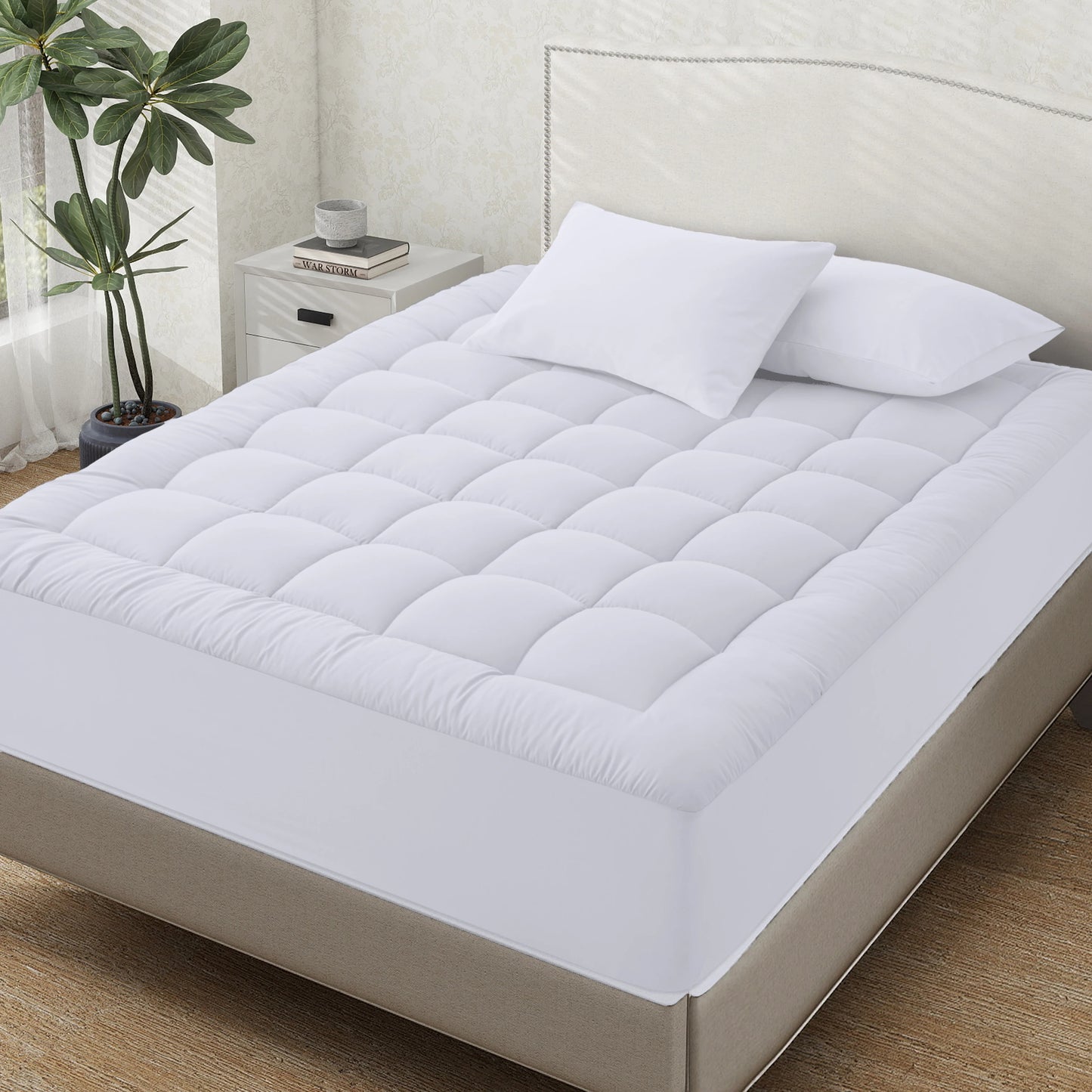 Extra Thick Mattress Topper, 600gsm Cooling Mattress Pad Cover for Deep Sleep,3D+7D Snow Down Alternative Fill Plush Pillow Top
