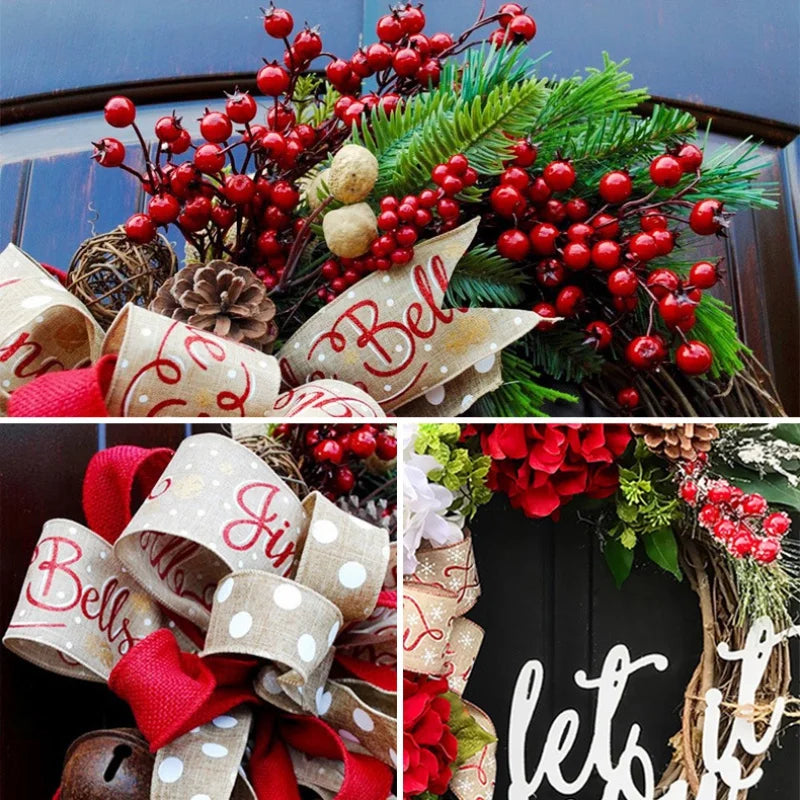 38cm Christmas Letter Wreath American Christmas Door Hanging Simulation Red Fruit Wreath Rattan Circle Decoration