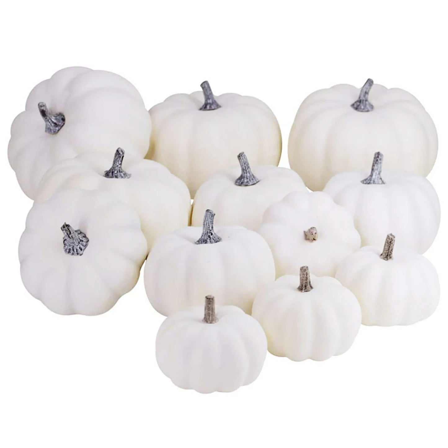 12Pcs White Artificial Pumpkins Assorted Bulk Table Decor Lifelike for All Hallows Day Fall Harvest Party Thanksgiving