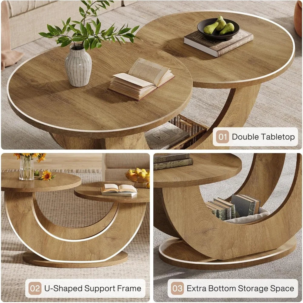 46-inch Modern U-Shape Frame Round Coffee Table for Living Room with Funky Design