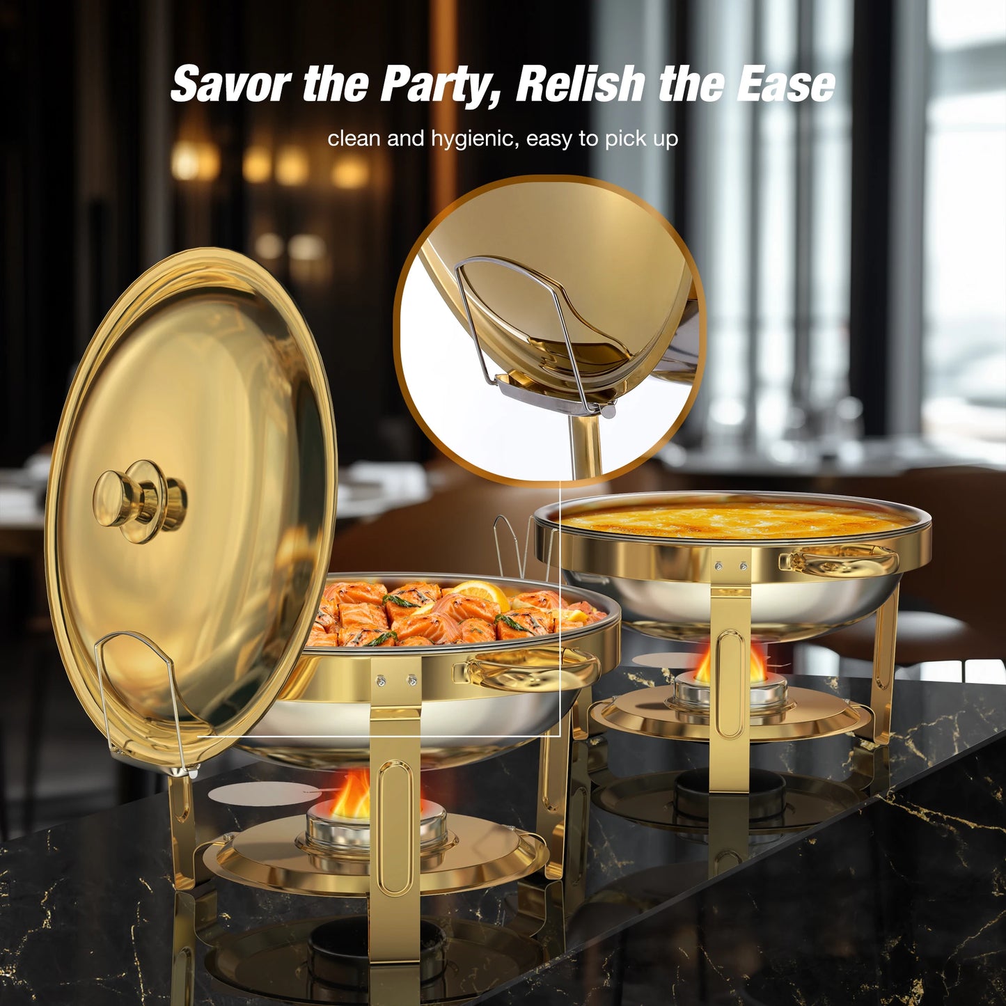 Round Chafing Dishes for Buffet 5 Qt,High Grade Chafing Dish Buffet Set Food Warmers for Parties,Buffet,Wedding, Birthday
