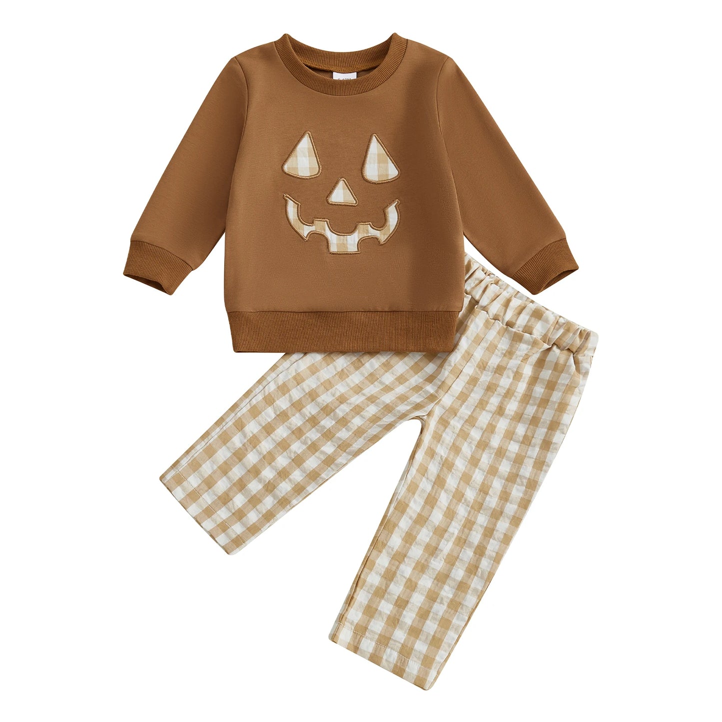 Infant 2-Piece Halloween Costume Set with Long Sleeve Pullover Top and Plaid Pants - Adorable Toddler Clothing for the Spooky
