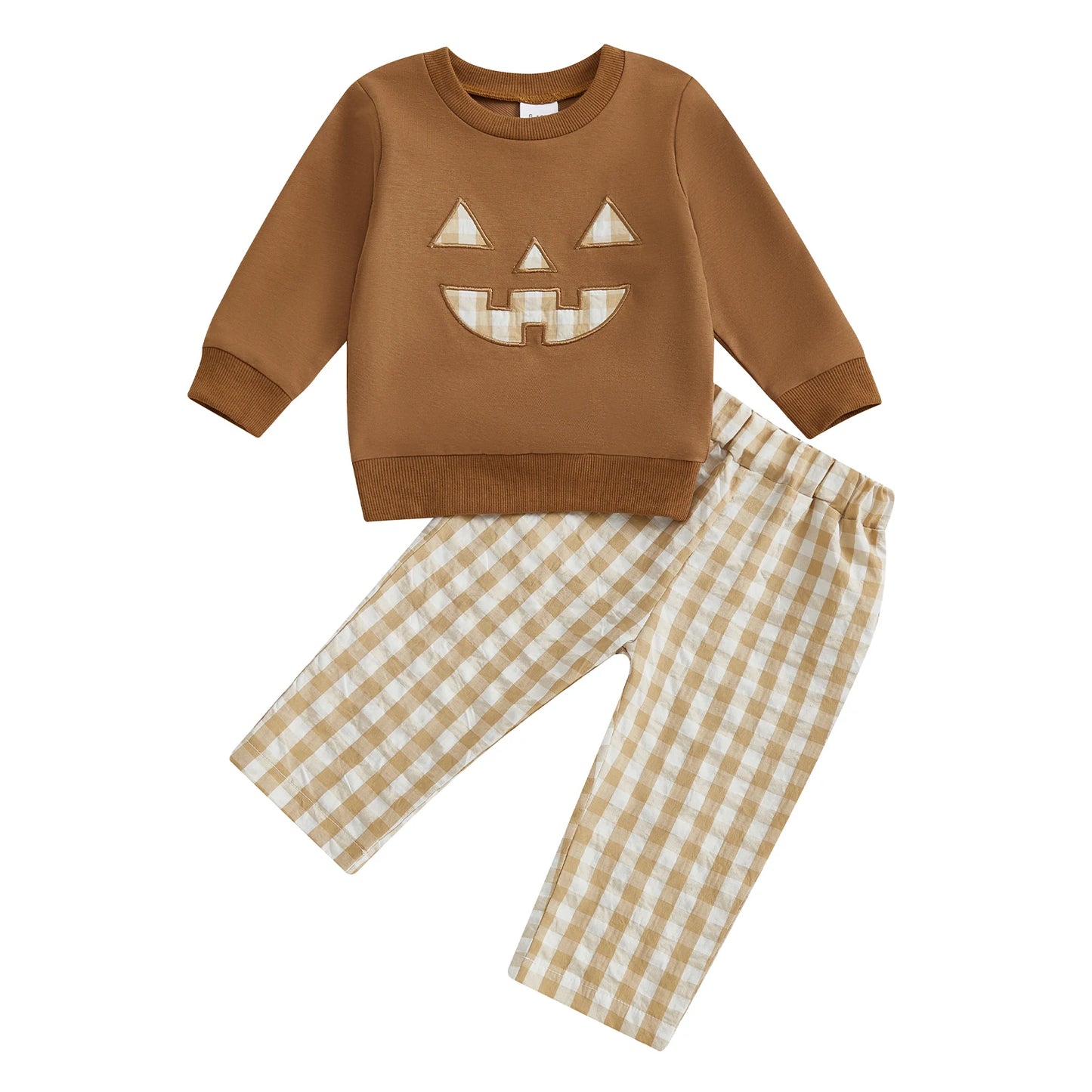 Infant 2-Piece Halloween Costume Set with Long Sleeve Pullover Top and Plaid Pants - Adorable Toddler Clothing for the Spooky