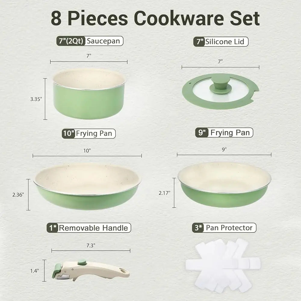 Nonstick Induction Cookware Set 8pcs Pots Pans Granite Removable Handle Cooking Tool Stackable Kitchenware Easy Clean