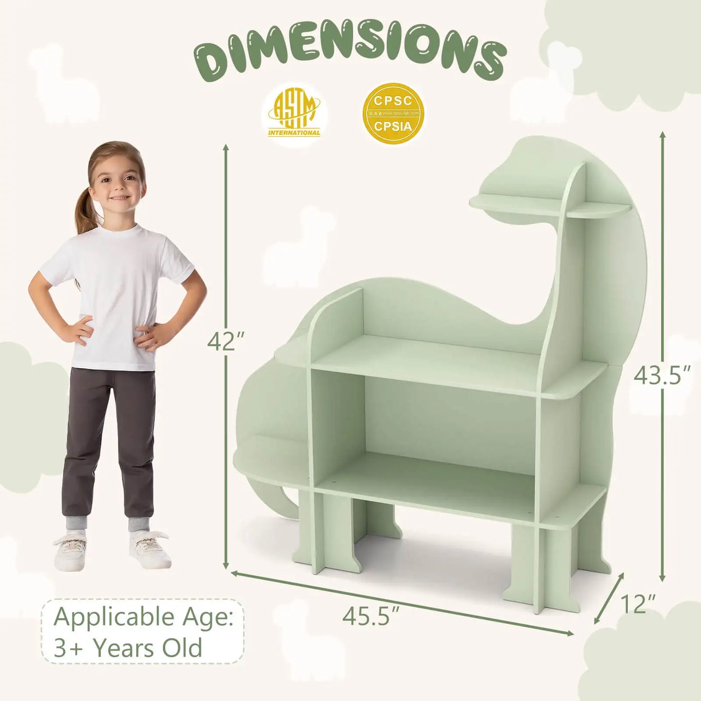 3-Tier Dinosaur Kids Bookshelf Toy Storage Organizer Montessori Book Shelf