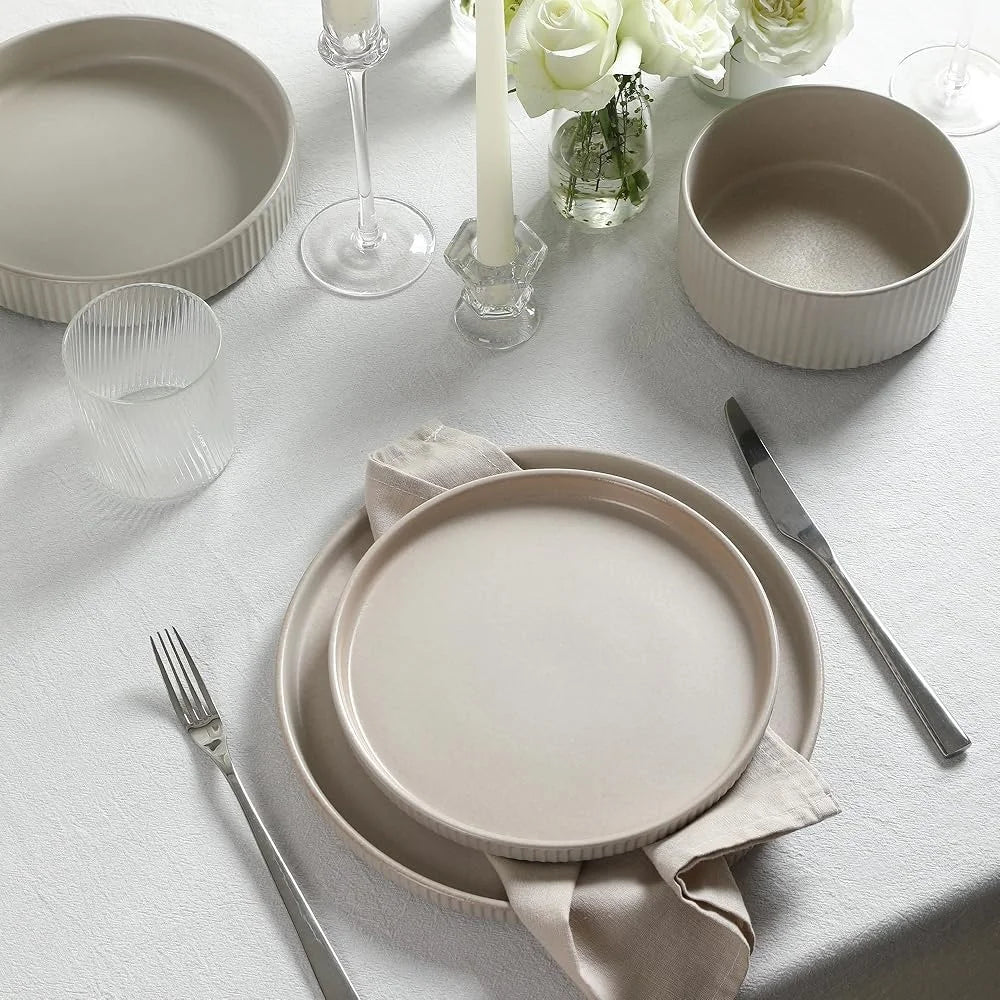 Durable Stoneware Salad Plate Set 4 Elegant Round Dishes Microwave Dishwasher Safe Perfect Home Wedding Registry Gift