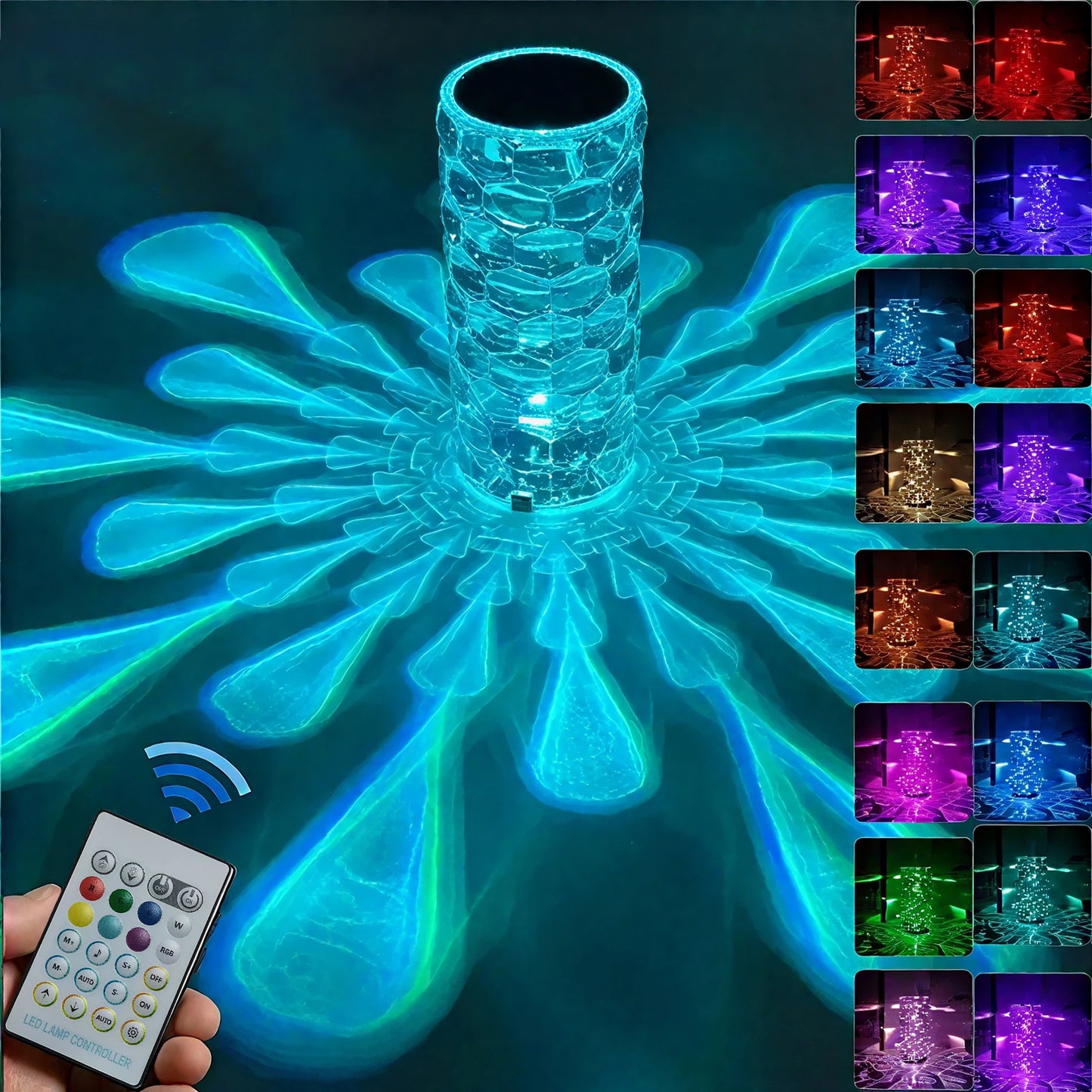 Table Lamp For Bedroom - Bedside Lamps For Night Stands, , Crystal Table Lamp With 16-Color Changing RGB Diamond Table Lamp