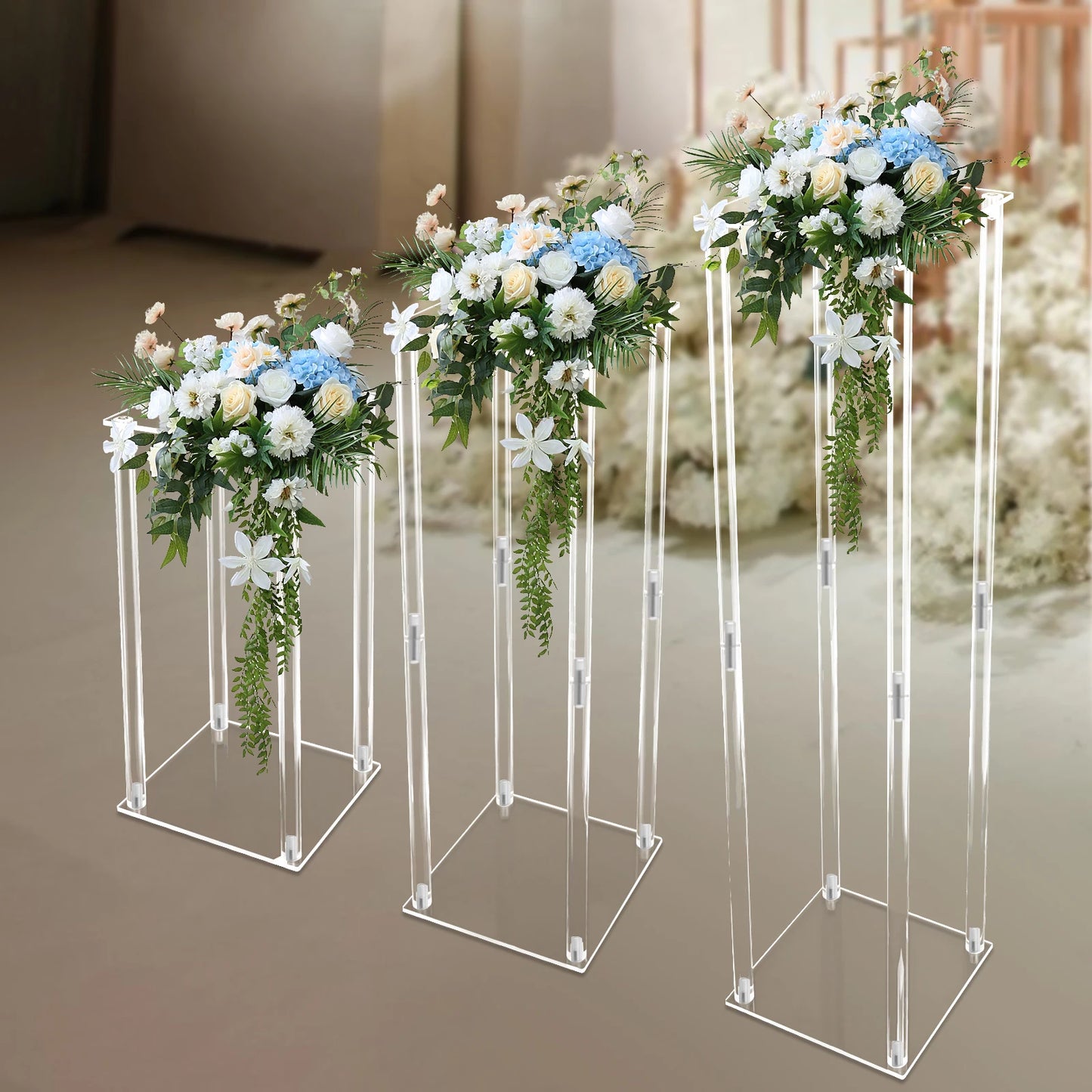 3 Pcs Clear Acrylic Vase Wedding Centrepieces, Column Flower Display Stand Geometric Display Stand for Home Decor