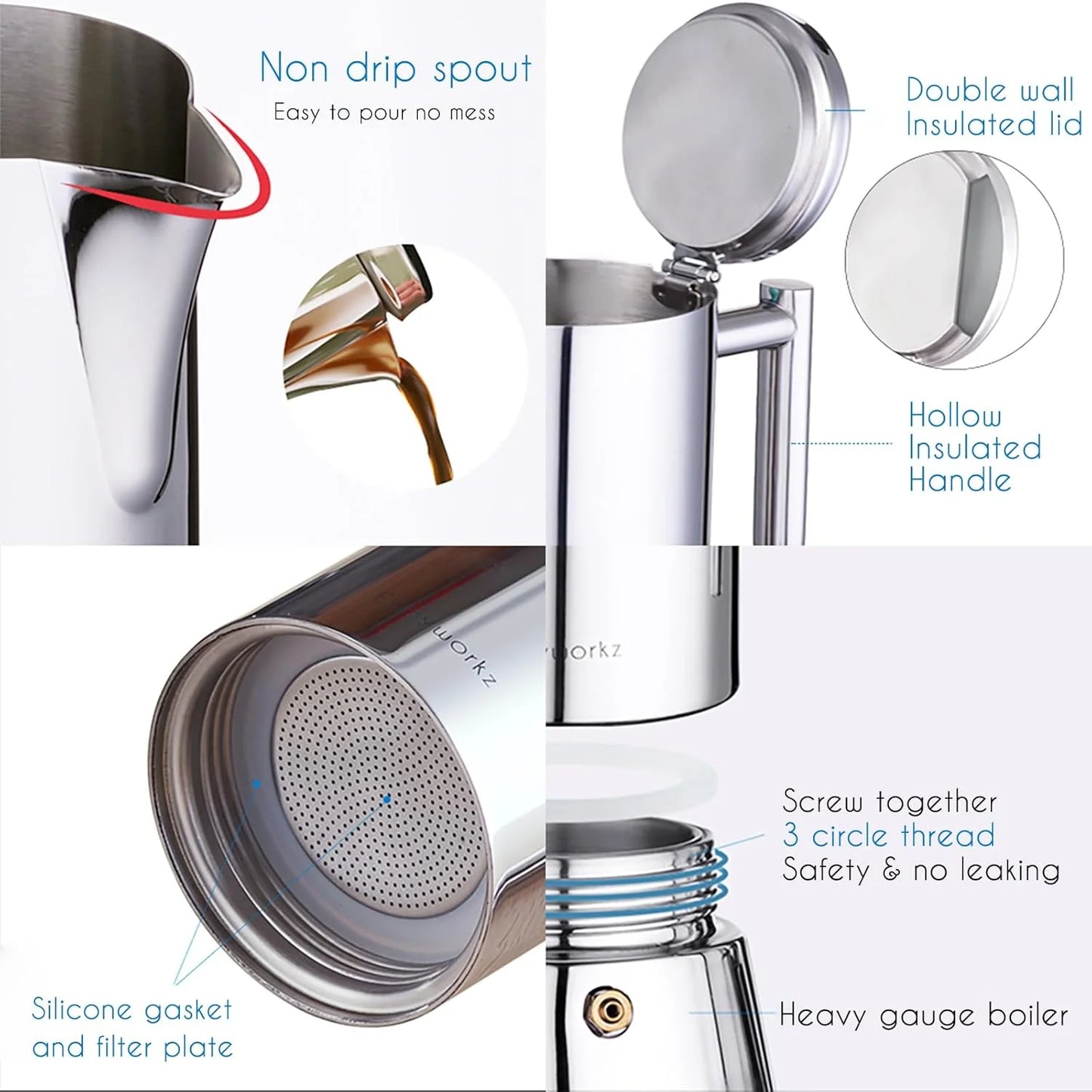 Easyworkz Stovetop Espresso Maker Stainless Steel 4 Cup