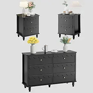 Scalloped 6 Drawer Dresser And Two Nightstands White Set
