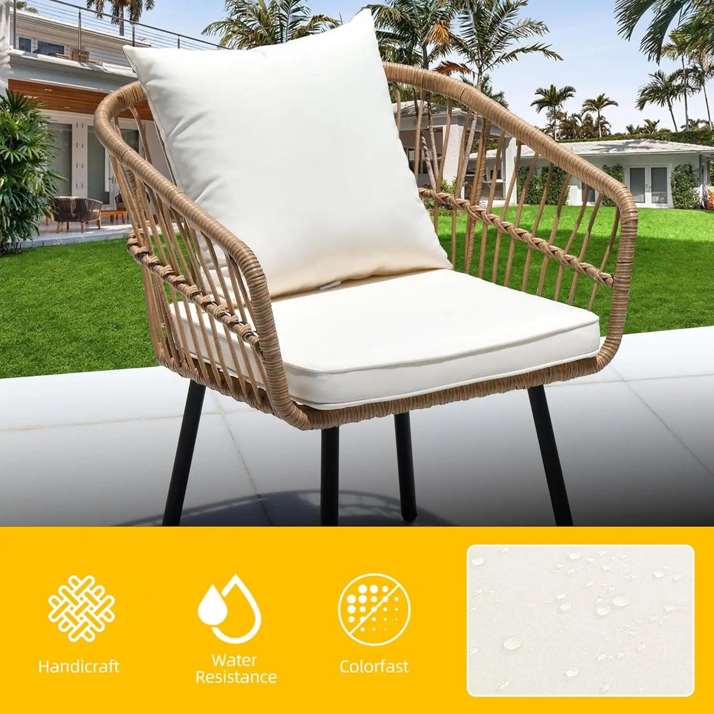 5 Piece Patio Bistro Set, Outdoor Wicker Conversation Set with Ottomans and Side Table, All-Weather Durable Rattan Furniture for