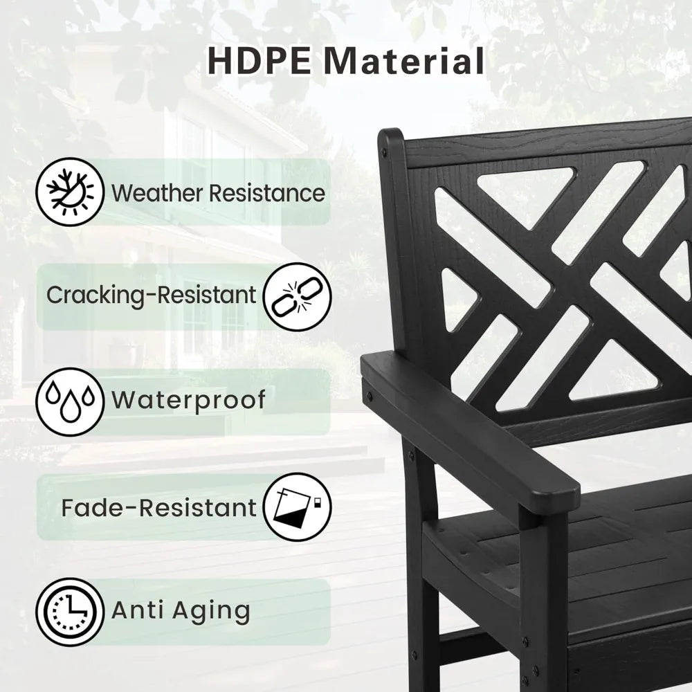 Outdoor HDPE Dining Table Set,7-Piece All Weather Rectangular Wood Grain Patio Table and Chairs with Umbrella Hole for Garden, B