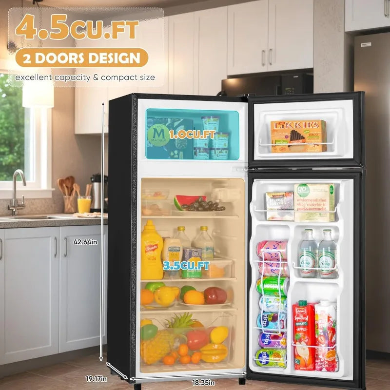 4.5 Cu.Ft Mini Fridge with Freezer, Small Refrigerator with 2 Doors for Kitchen, Dorm, Office and Bedroom, Mini Fridge